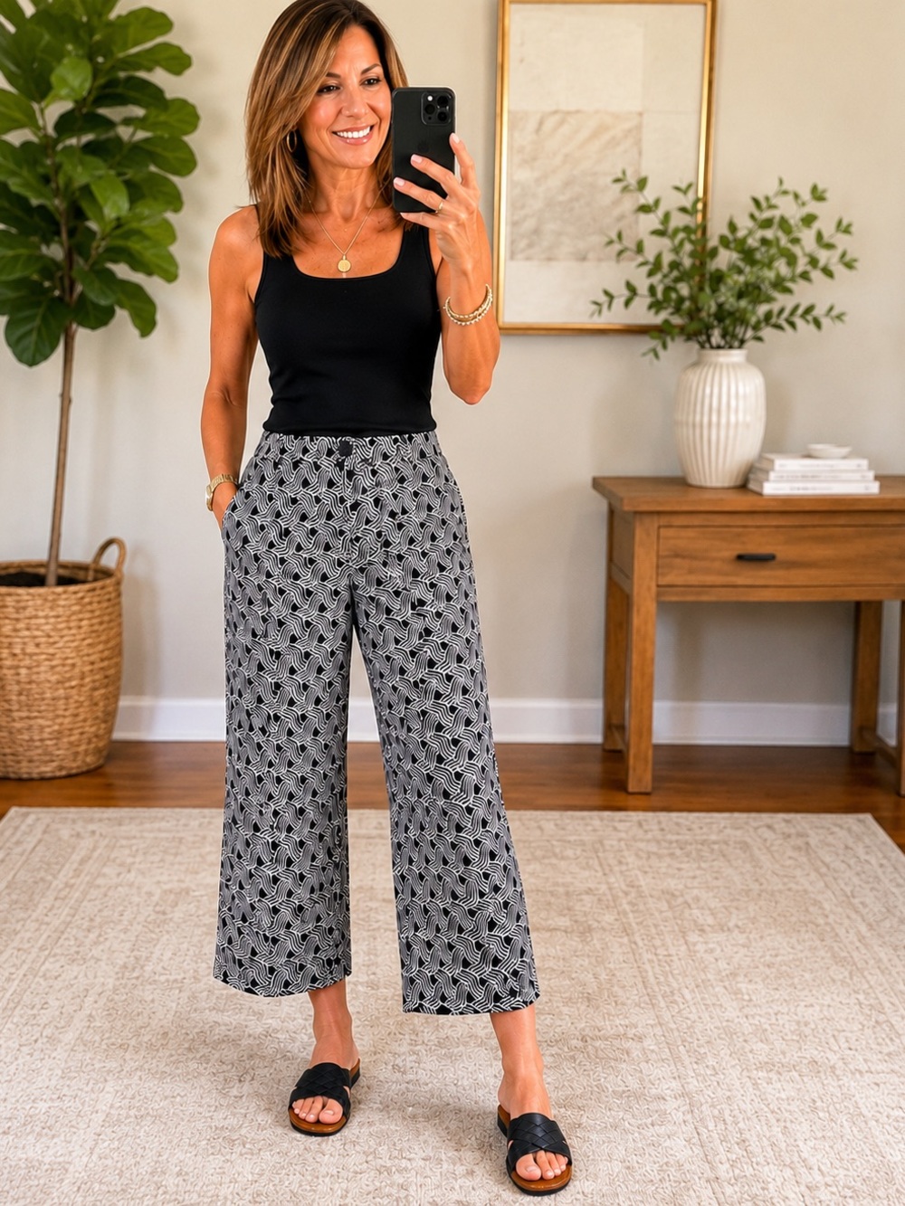 Jones New York geometric pattern wide leg crop pants